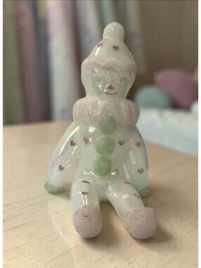 Vintage Art glass Seated Clown Figure Hand-Painted-Signed V. Gherke